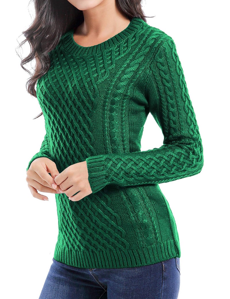 v28 Women Crew Neck Korea Knit Stretchable Elasticity Long Sleeve Sweater Jumper (S, Green) - Image 1